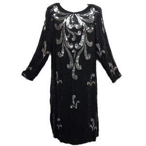 Vintage 100% Pure Silk Sequined Party Dress